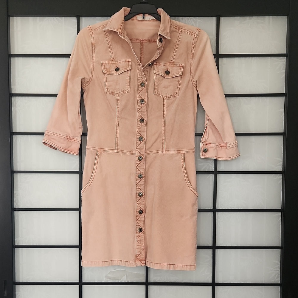 Prana Pink Notched Collar 3/4 Sleeve Dress
